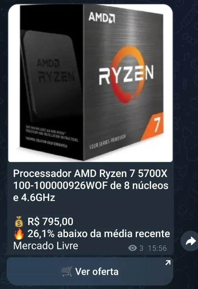 Oferta real de processador Ryzen 7 publicada no grupo