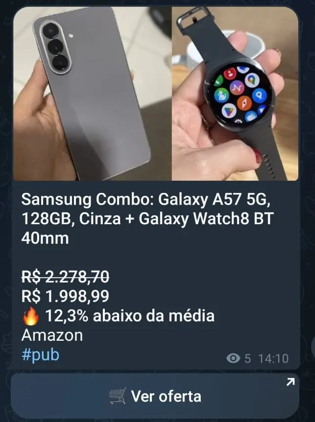 Oferta real de Samsung Galaxy e Galaxy Watch publicada no grupo